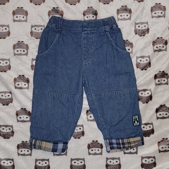 ❄️ 6-9m | Plaid-Cuffed Jeans - Picture 1 of 6